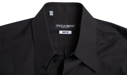 Elegant Slim Fit Black Cotton Dress Shirt