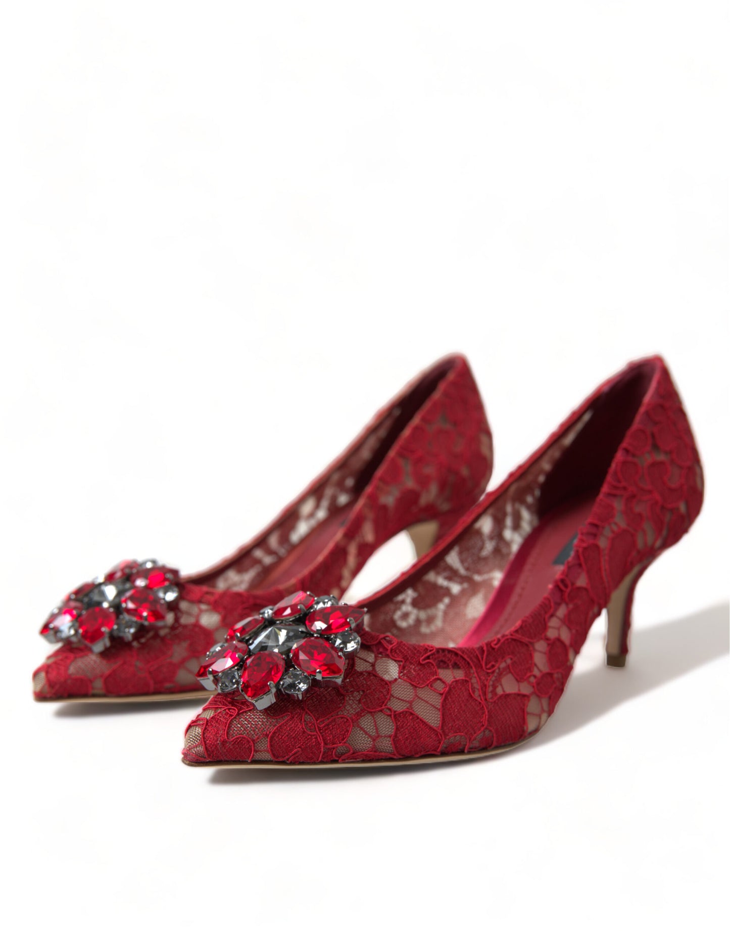 Radiant Red Lace Heels with Crystals