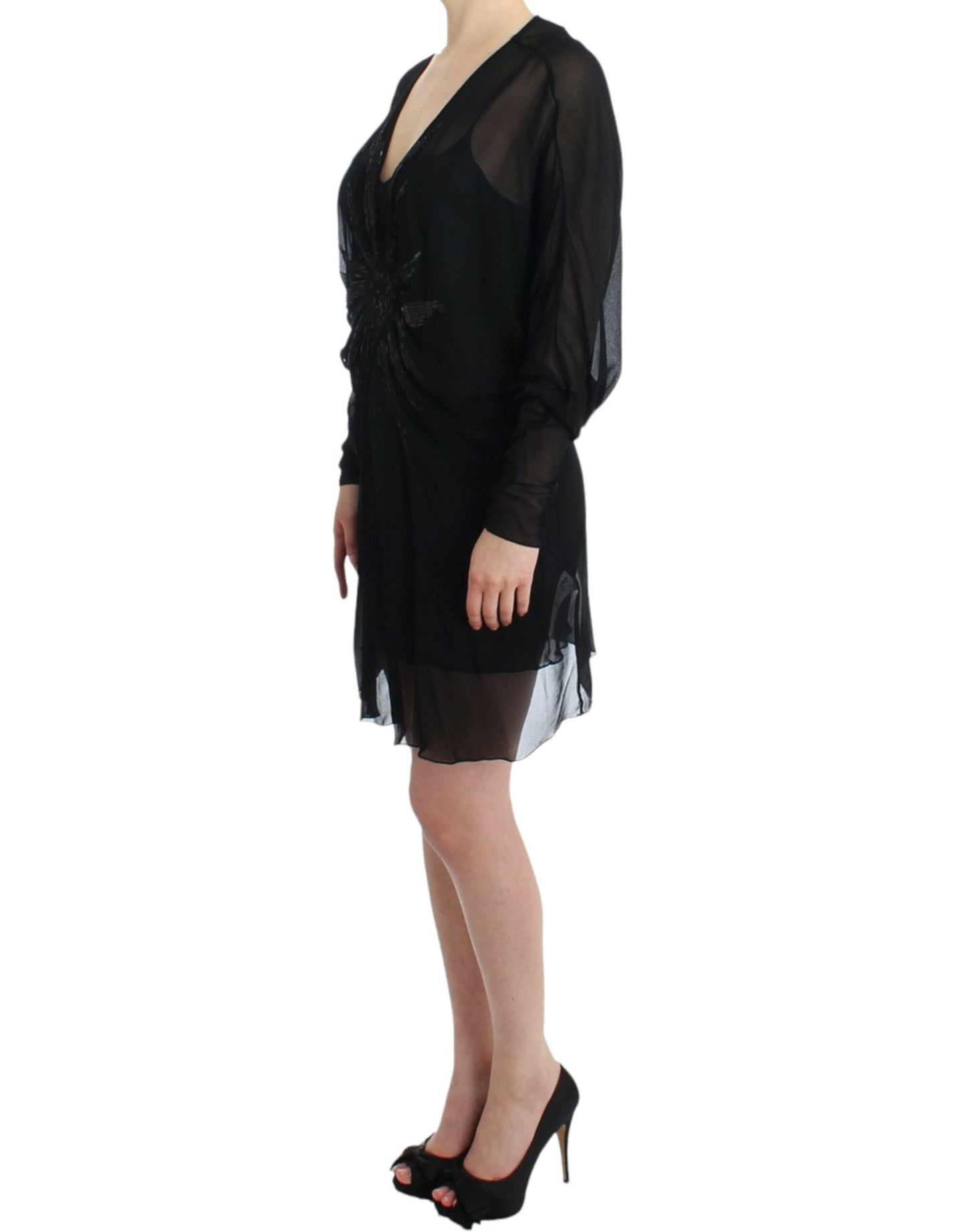 Black long sleeve silk dress