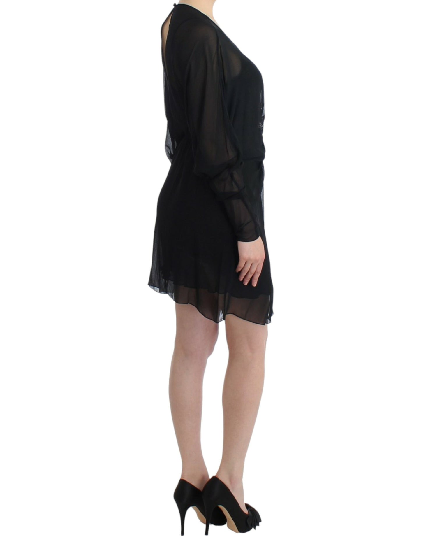 Black long sleeve silk dress