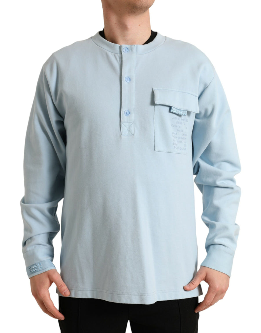 Elegant Light Blue Cotton Blend Crew Neck Sweater