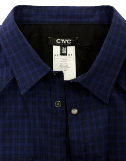 Chic Blue Checkered Casual Cotton Shirt