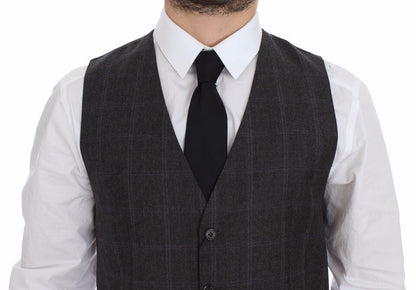 Elegant Checkered Wool Dress Vest