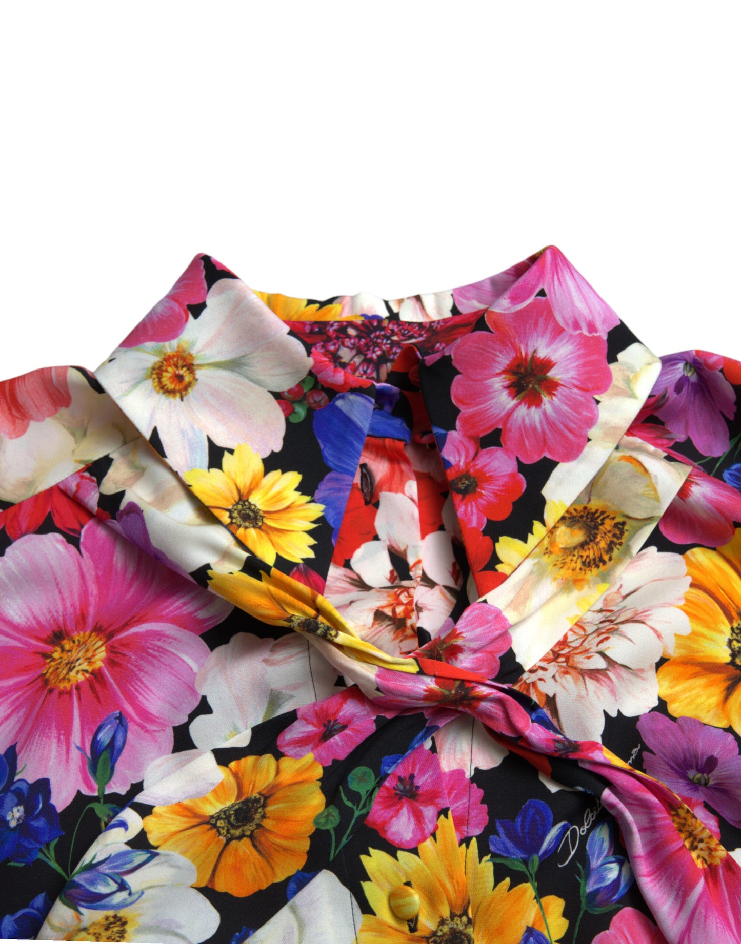 Floral Silk Blouse with Front Tie Fastening