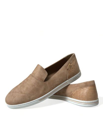 Beige Suede Caiman Men Loafers Slippers Shoes