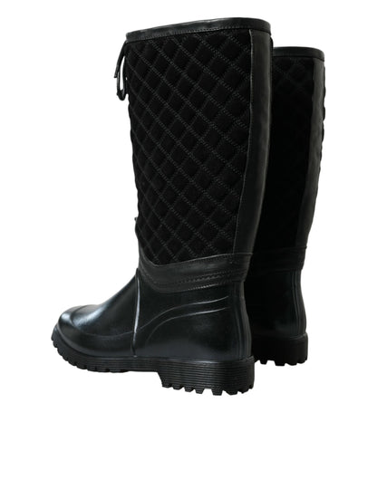 Elegant Quilted Lace-Up Rain Boots