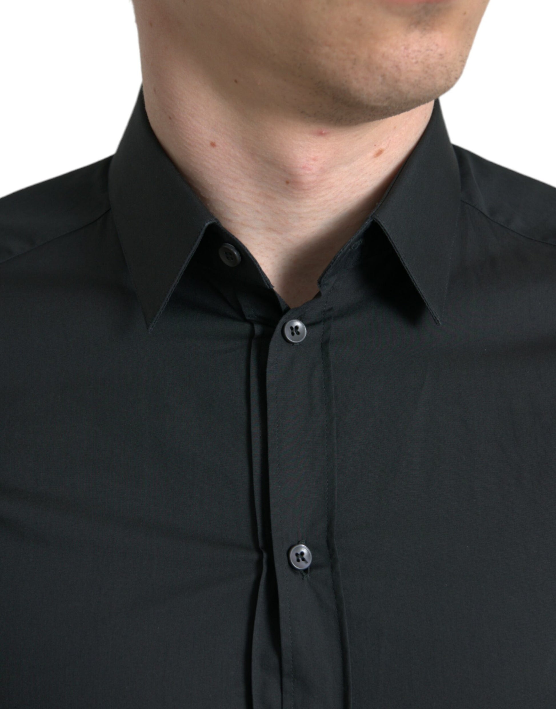 Elegant Slim Black Silk Blend Dress Shirt