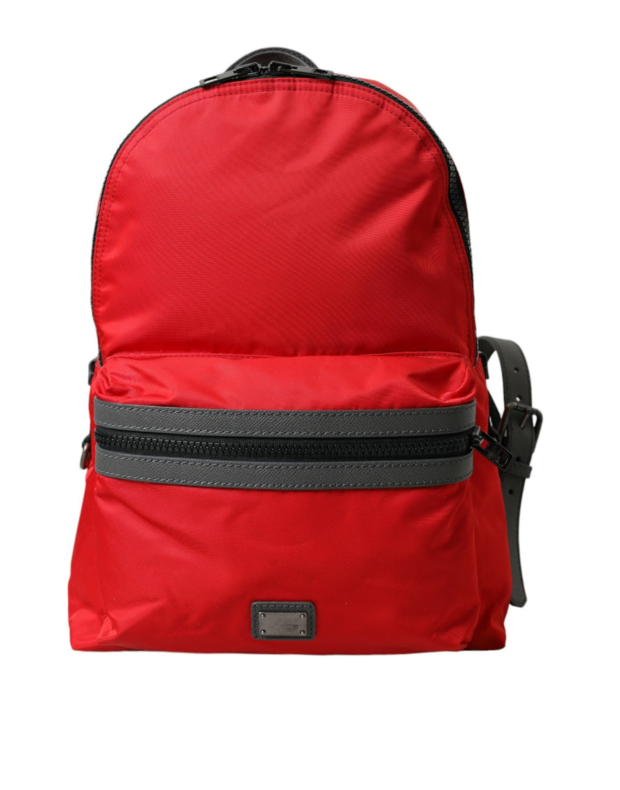 Elegant Red Nylon-Leather Backpack