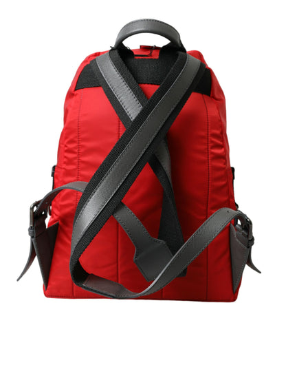 Elegant Red Nylon-Leather Backpack