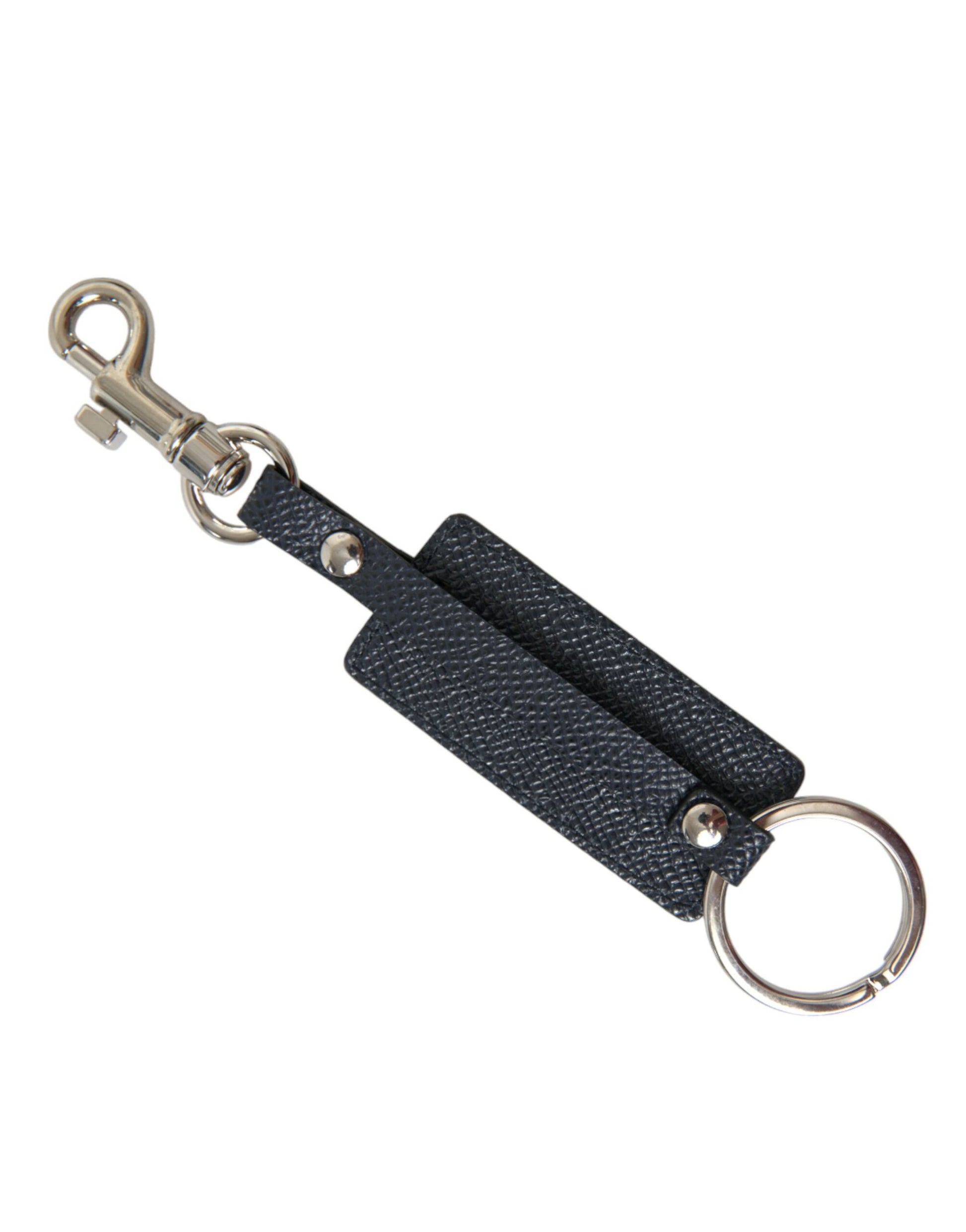 Elegant Leather Keychain in Black & Silver