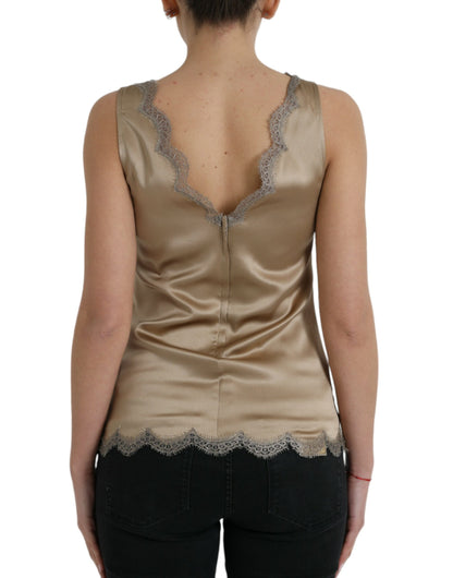 Elegant V-Neck Sleeveless Lace Trim Top