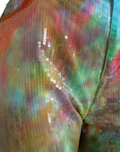Multicolor Tie Dye Sequined High Waist Cropped Pants