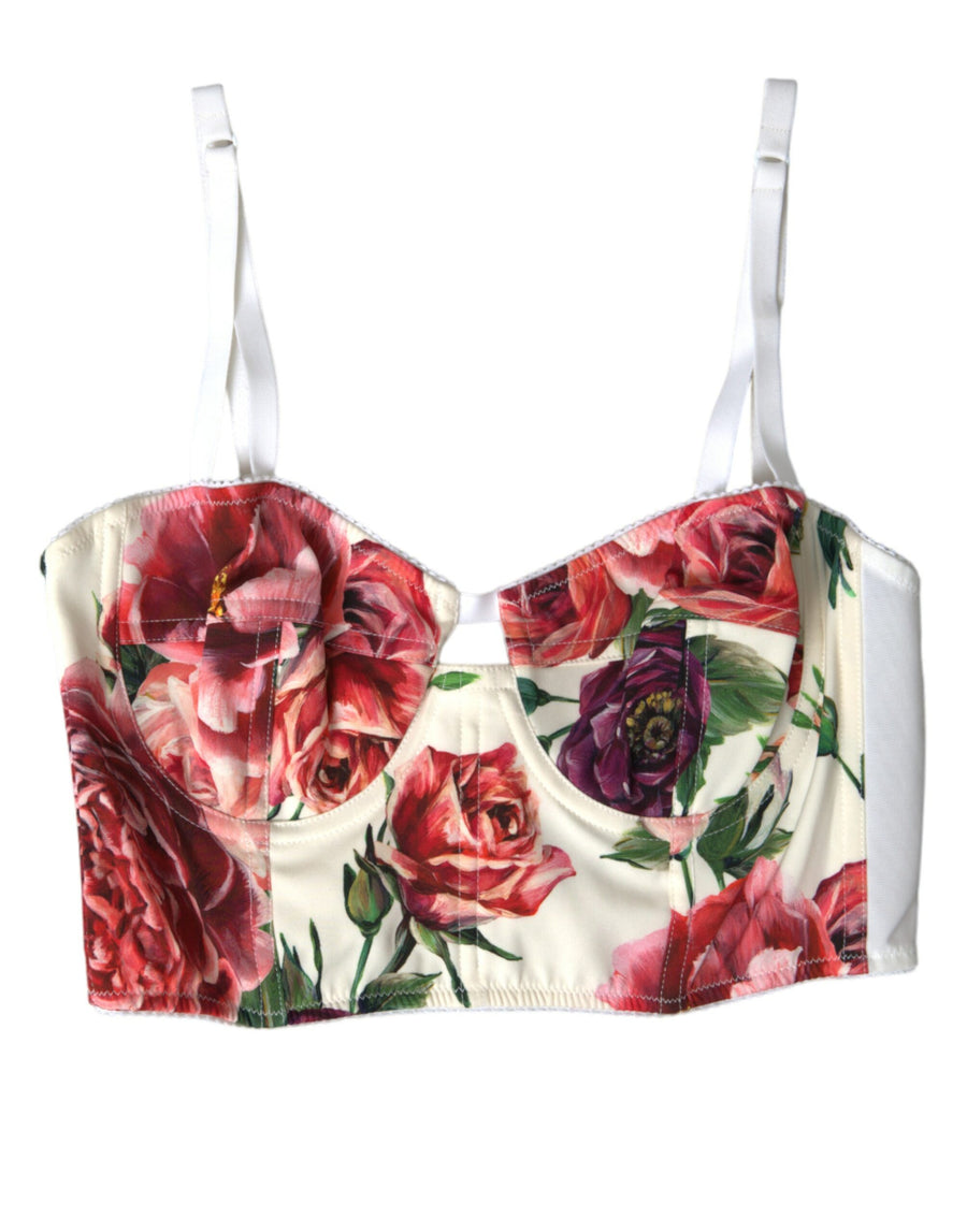 Floral Silk Blend Bustier Crop Top