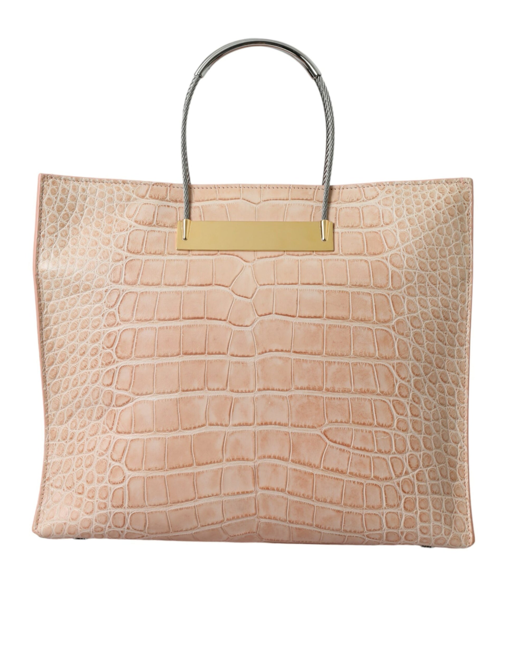 Pink Exotic Leather Embossed Cable Handle Shopper Tote Bag