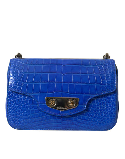 Alligator Skin Mini Shoulder Bag - Elegant Blue