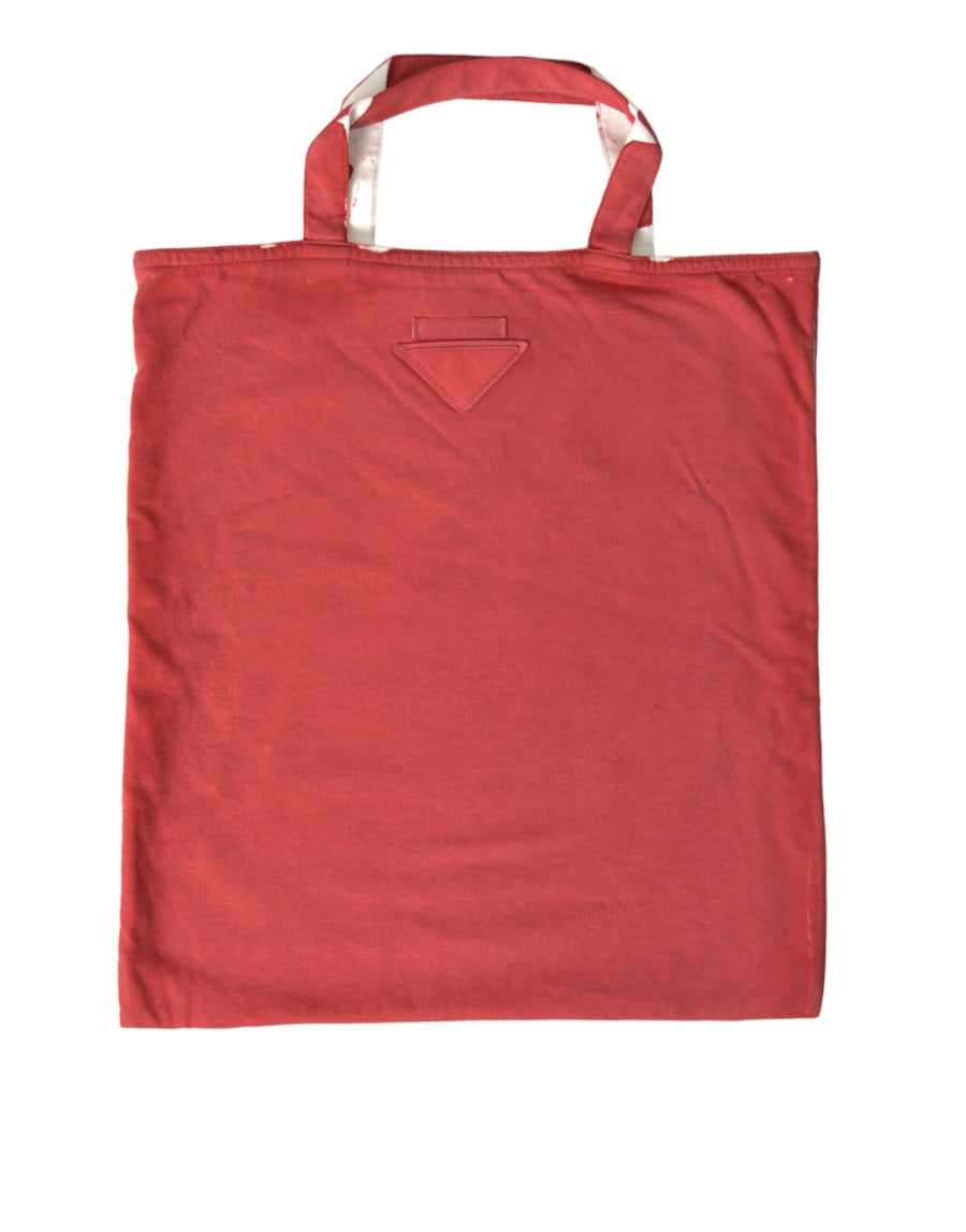 Red Jersey Fabric Logo Shoulder Shopping Tote Bag