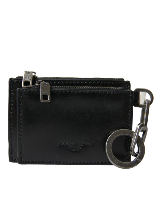 Black Leather Zip Logo Keyring Coin Purse Keyring Wallet