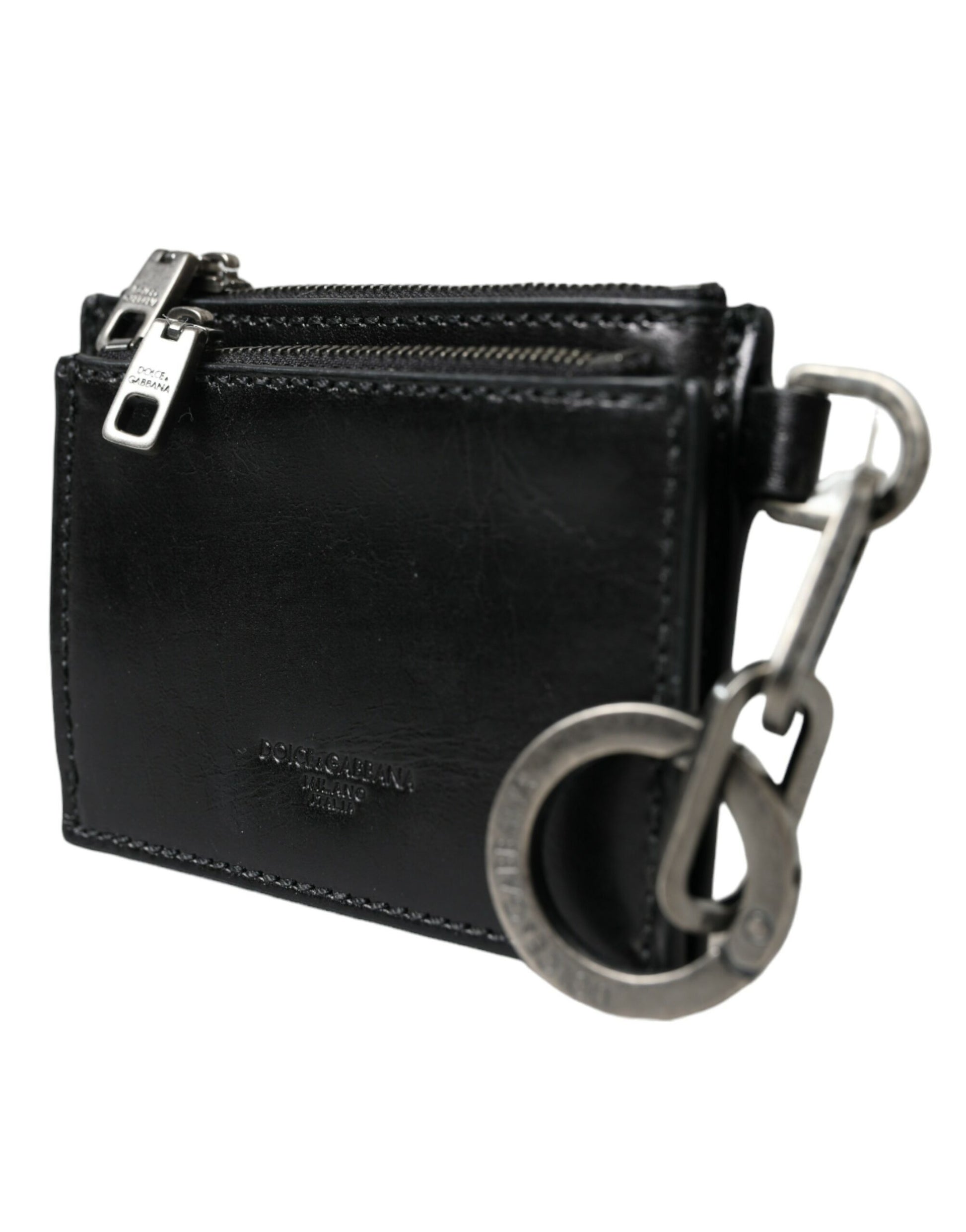 Black Leather Zip Logo Keyring Coin Purse Keyring Wallet