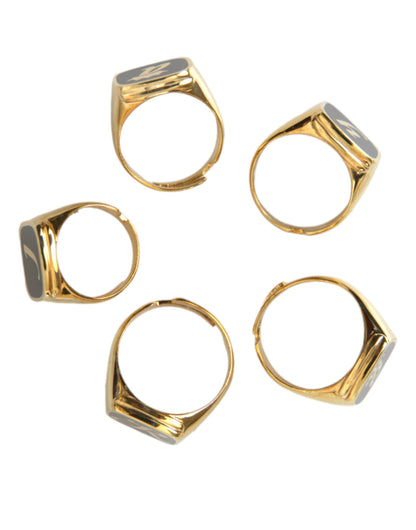 Gold Brass ROYAL Enamel Set of 5 Ring