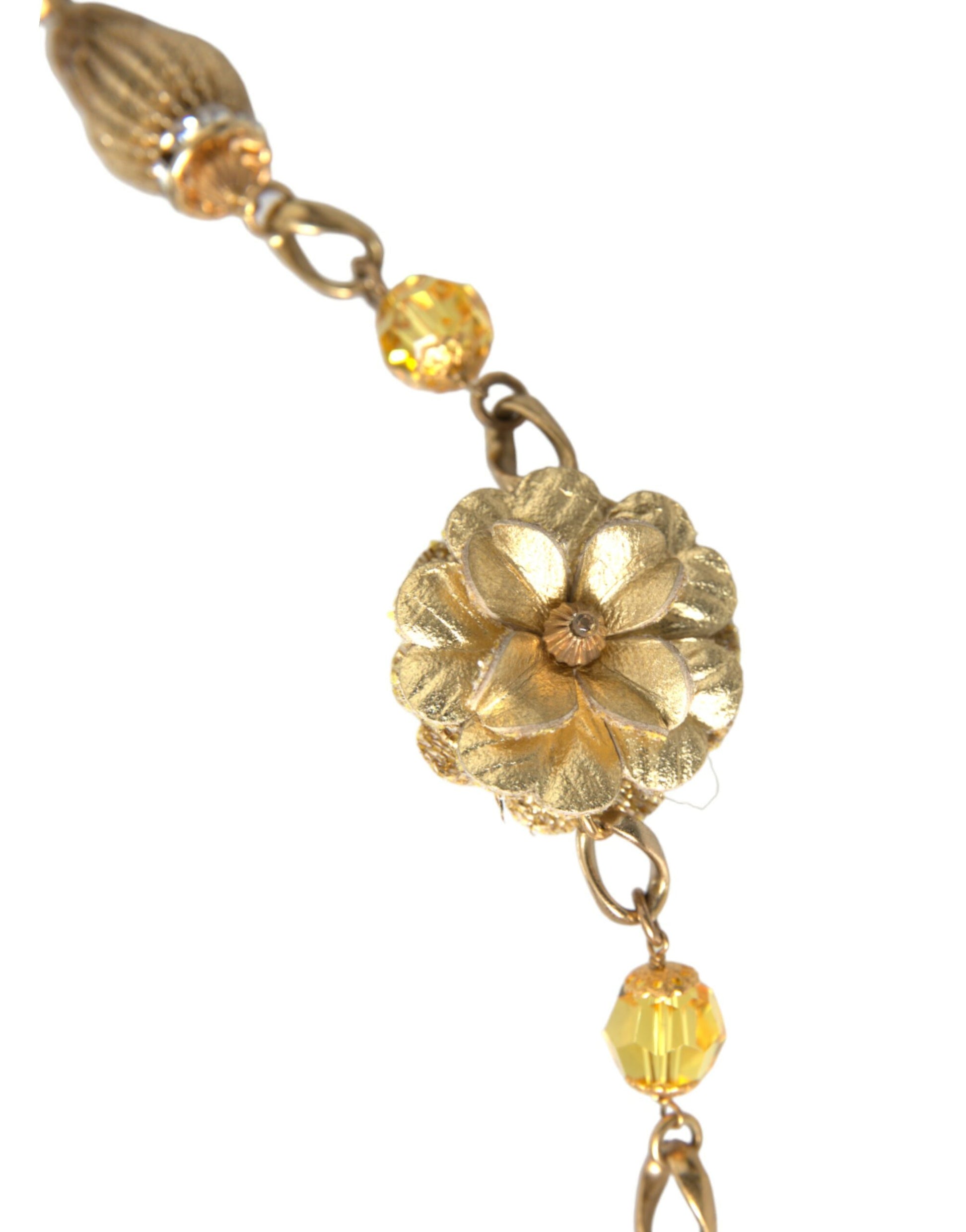 Crystal Flower Filigree Gold Brass Statement Necklace