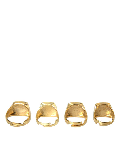 Gold Brass KING Enamel Set of 4 Ring