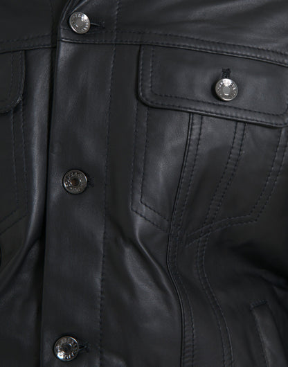 Black Leather Fur Collar Biker Coat Jacket