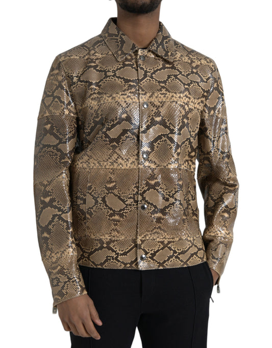 Beige Exotic Leather Biker Blouson Jacket