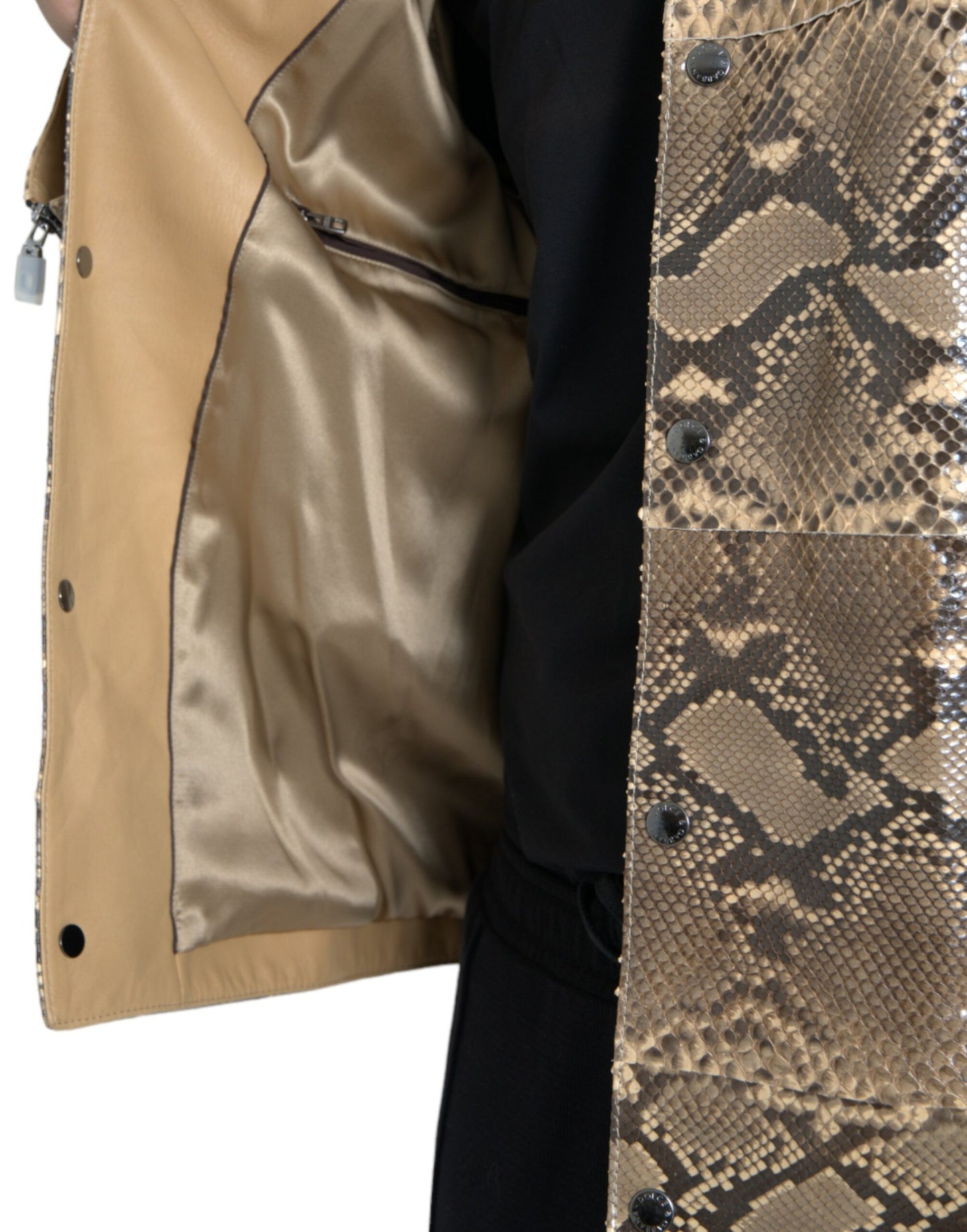 Beige Exotic Leather Biker Blouson Jacket