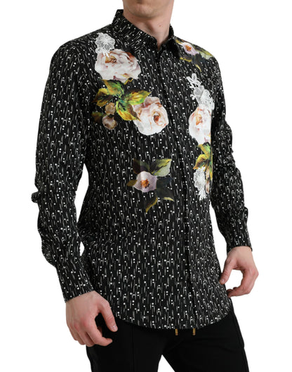 Black Floral Men Formal Dress GOLD Shirt