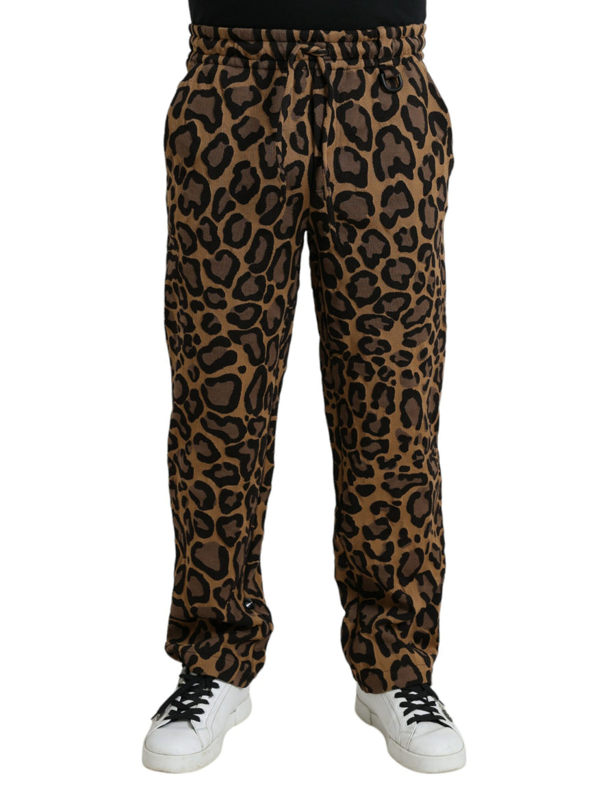 Brown Leopard Print Polyester Jogger Pants