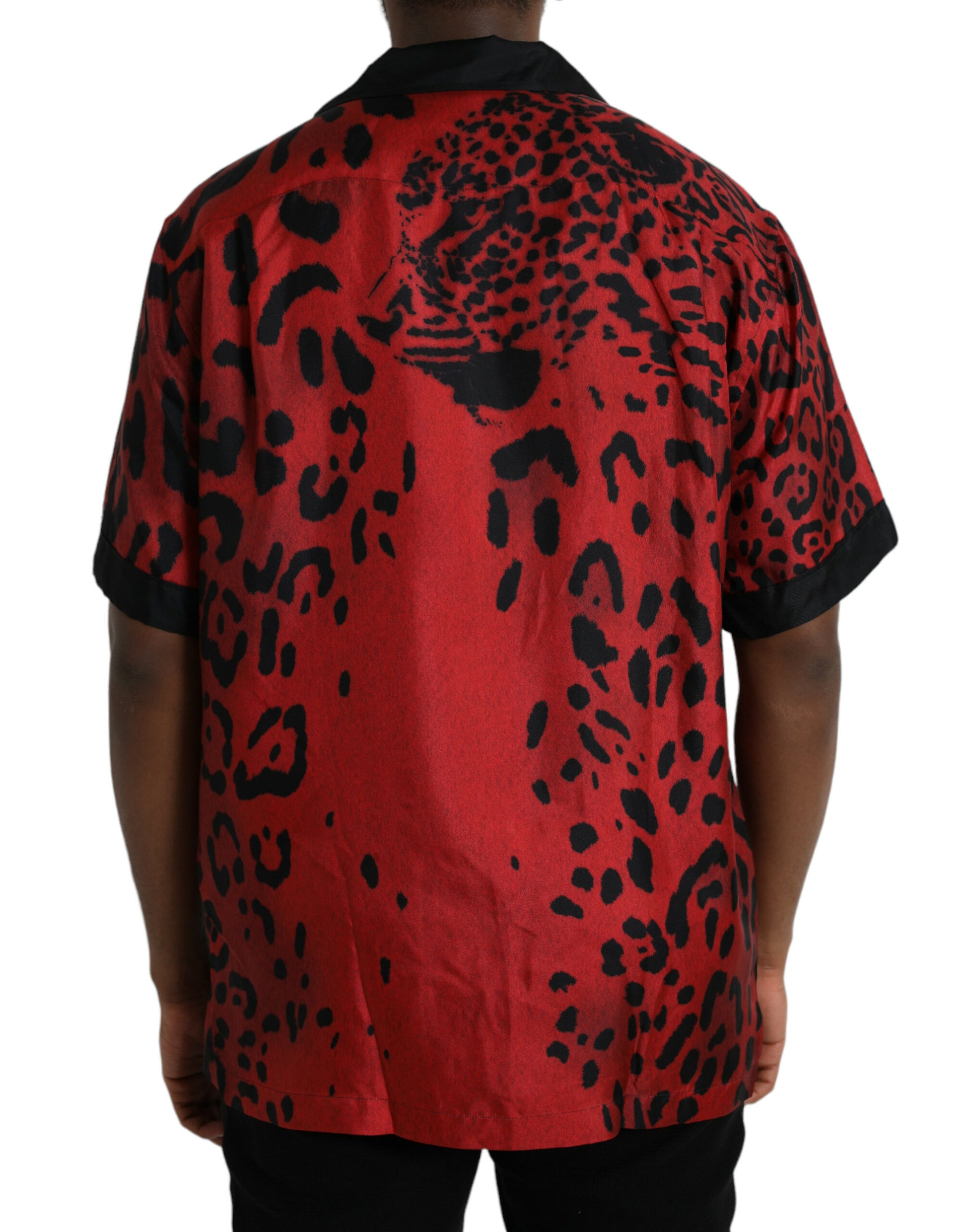 Red Leopard Silk Button Down Casual Shirt