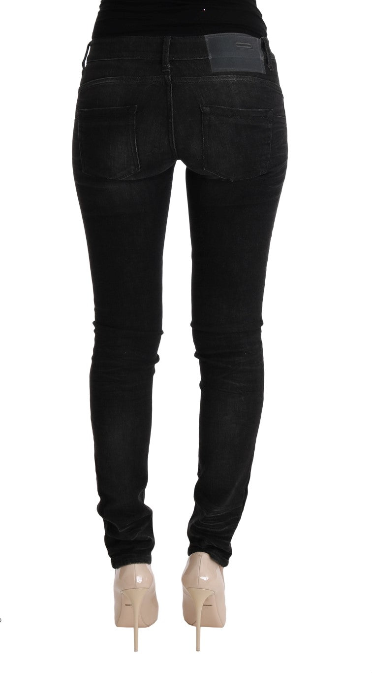 Black Denim Cotton Bottoms Slim Fit Jeans