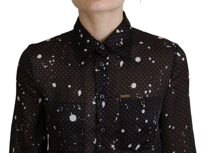 Black Polka Dot Long Sleeves Button Down Dress