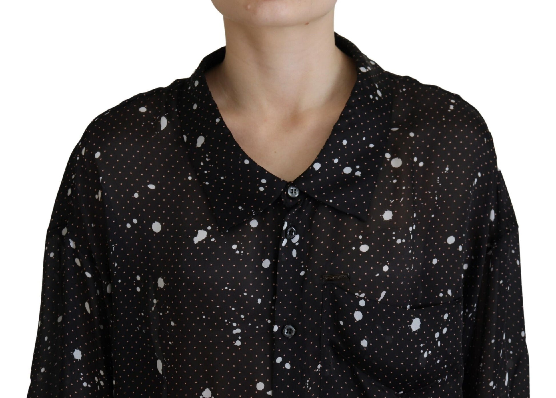 Black Polka Dots Collared Button Down Blouse Top