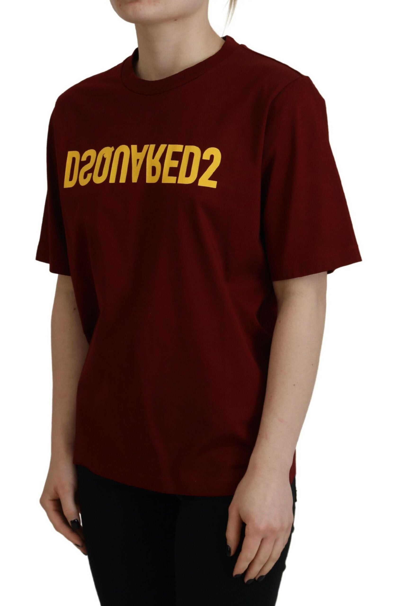 Maroon Logo Cotton Crewneck Short Sleeve Tee T-shirt