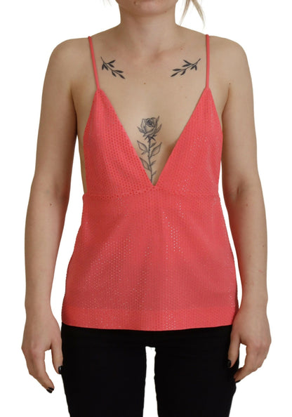 Pink Sleeveless Spaghetti Strap Cami V-neck Top