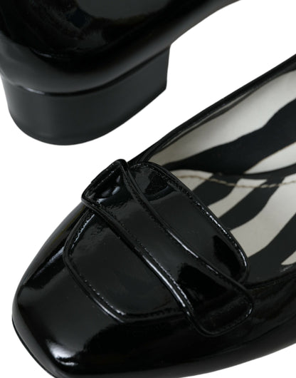 Black Patent Leather Block Heels Pumps Shoes