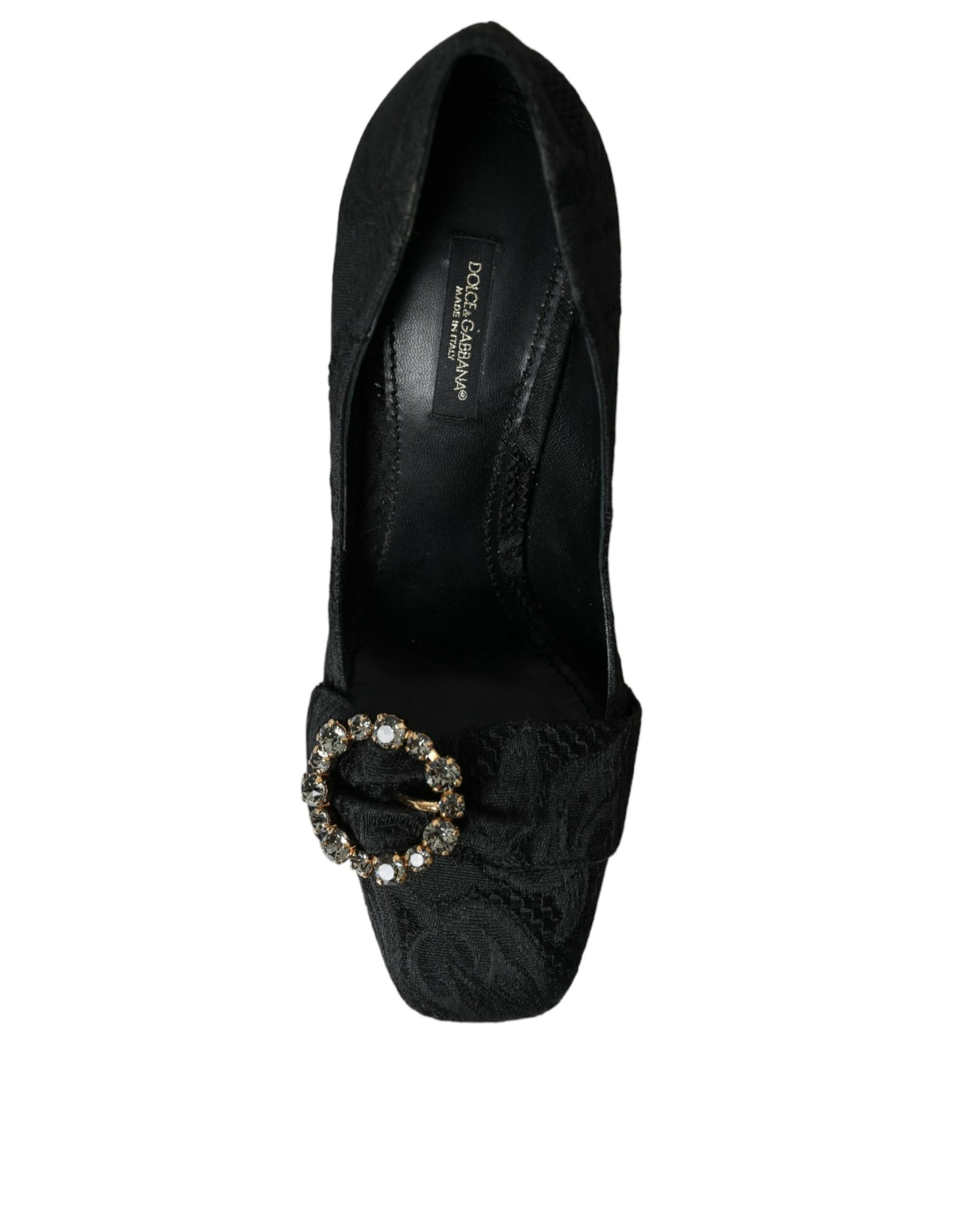 Black Brocade Crystals Heels Pumps Shoes