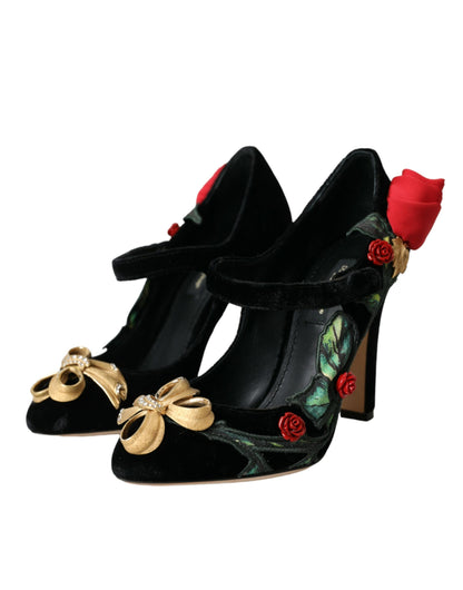 Black Roses Crystal Brooch Mary Jane Shoes