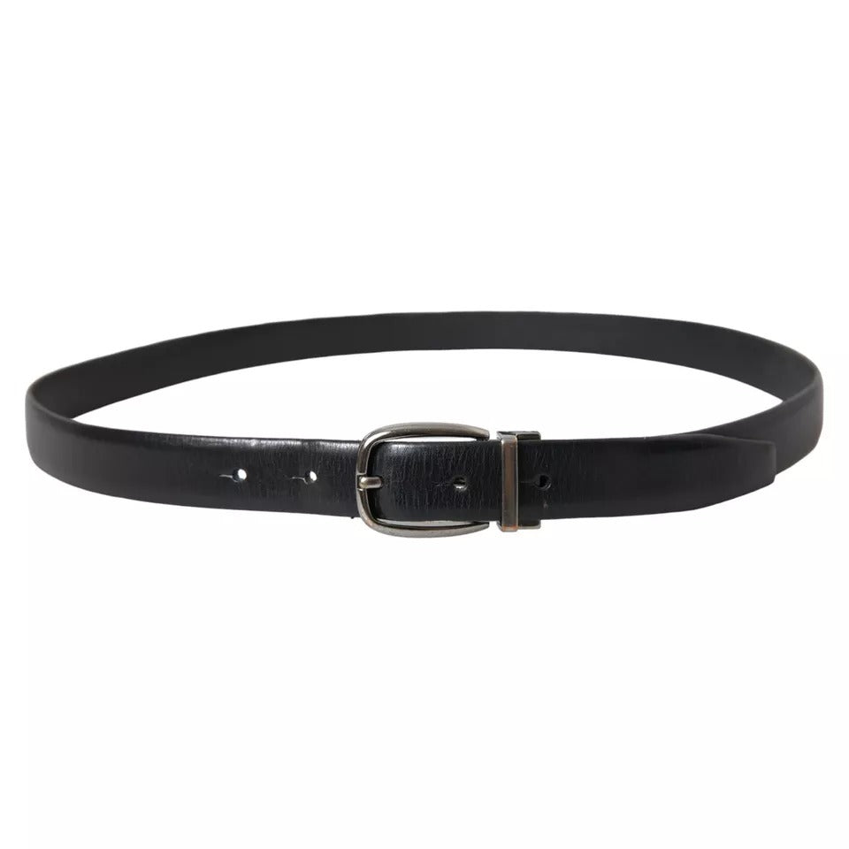 Black Leather Silver Metal Buckle Men Belt