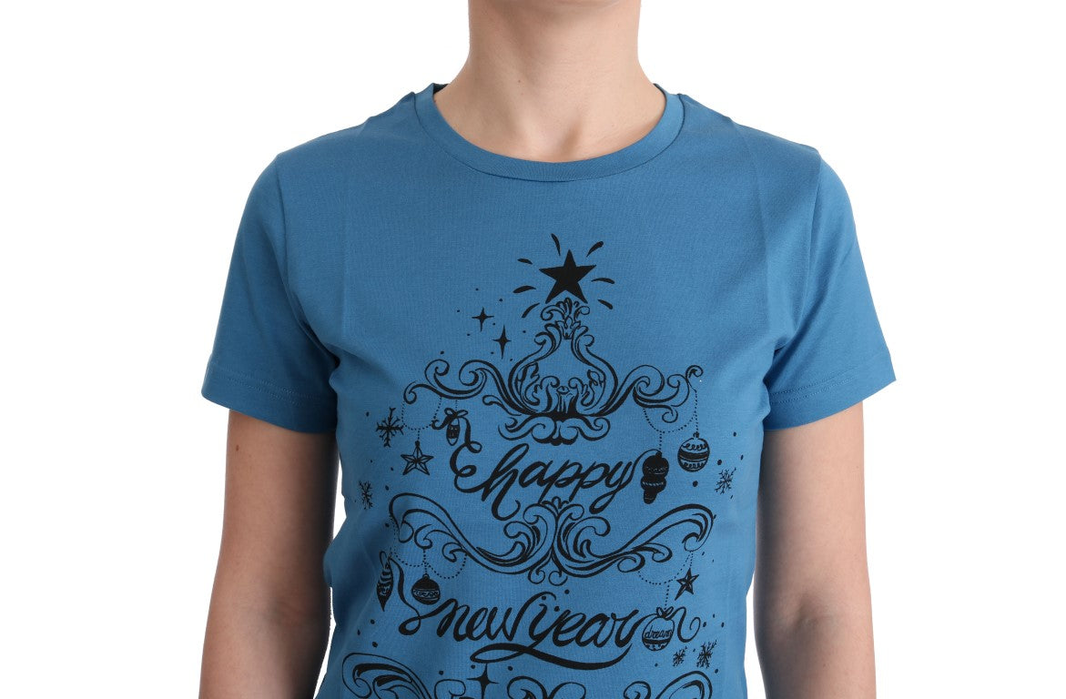 Chic Blue Cotton Tee with 2017 Print