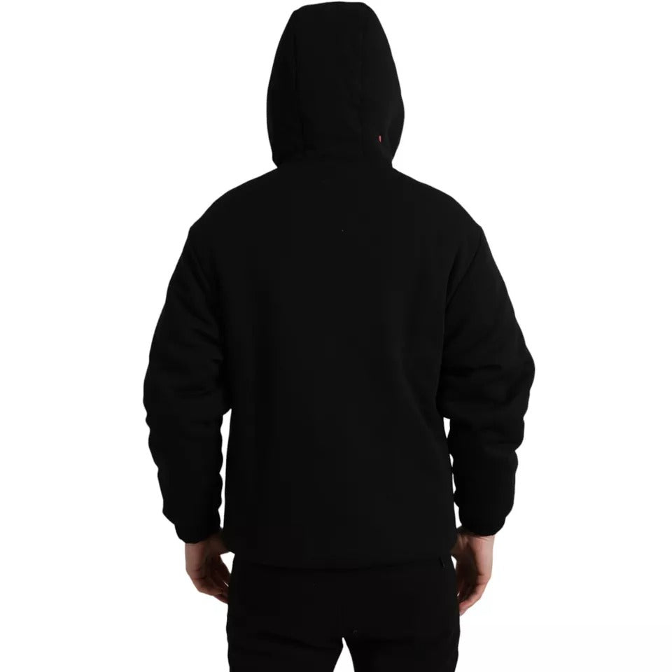 Black Cotton Hooded Logo Bomber Jacket