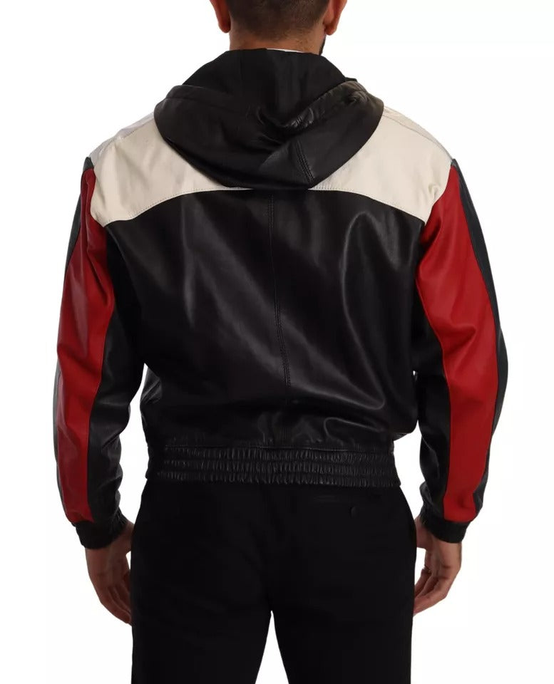 Black Leather Hooded Blouson Jacket