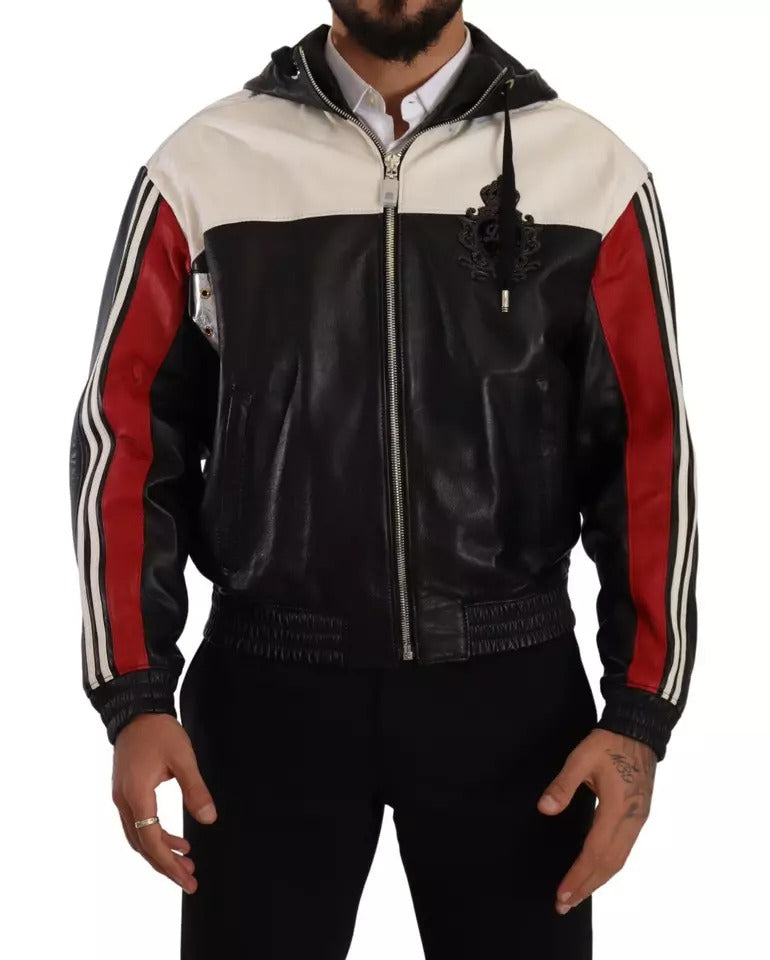 Black Leather Hooded Blouson Jacket