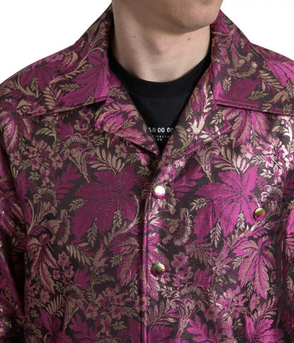 Fuchsia Pink Floral Jacquard Button Down Shirt