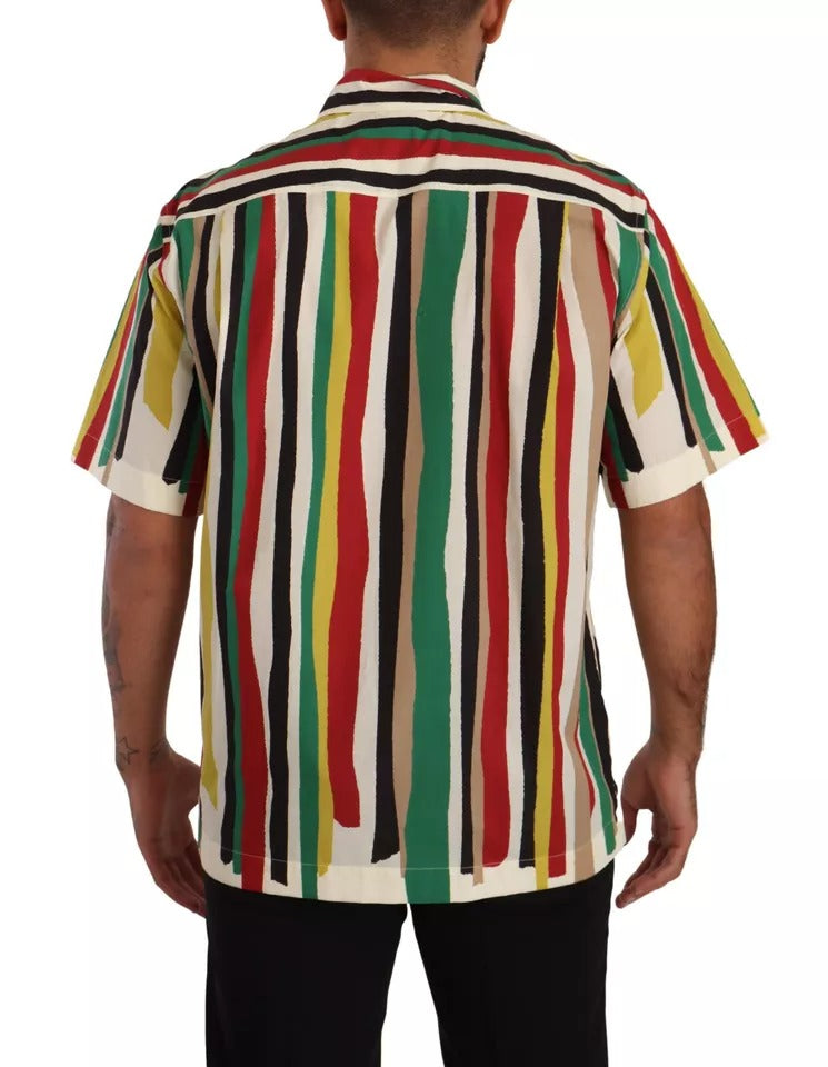 Multicolor Striped Short Sleeve Cotton Shirt