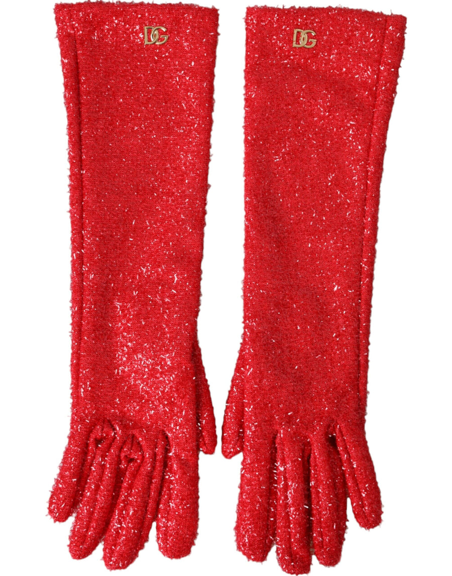 Red Lurex Fantasia Mid Arm Length Gloves