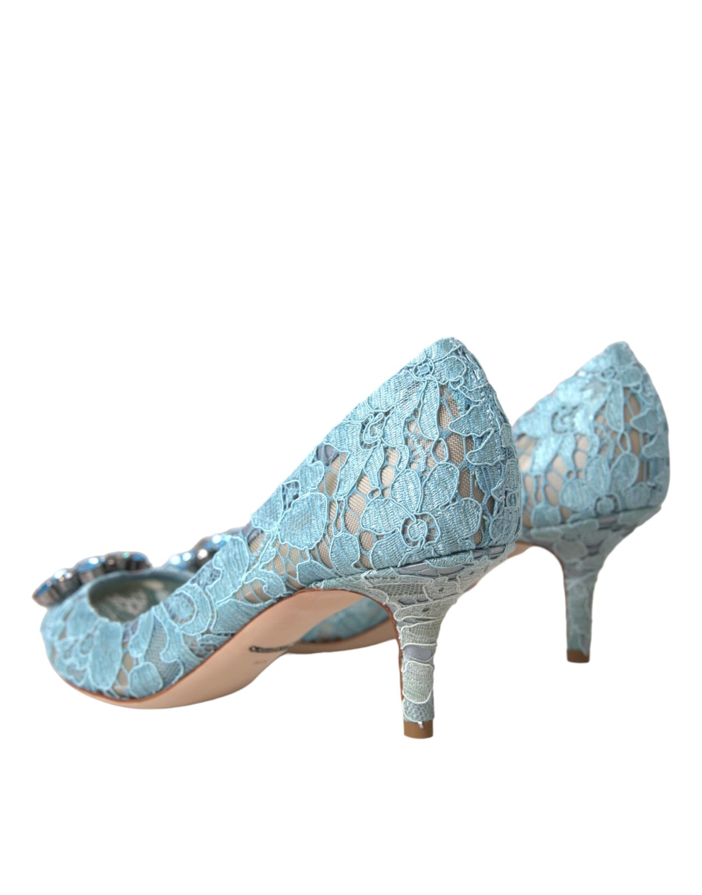 Blue Taormina Lace Crystal Heel Pumps Shoes