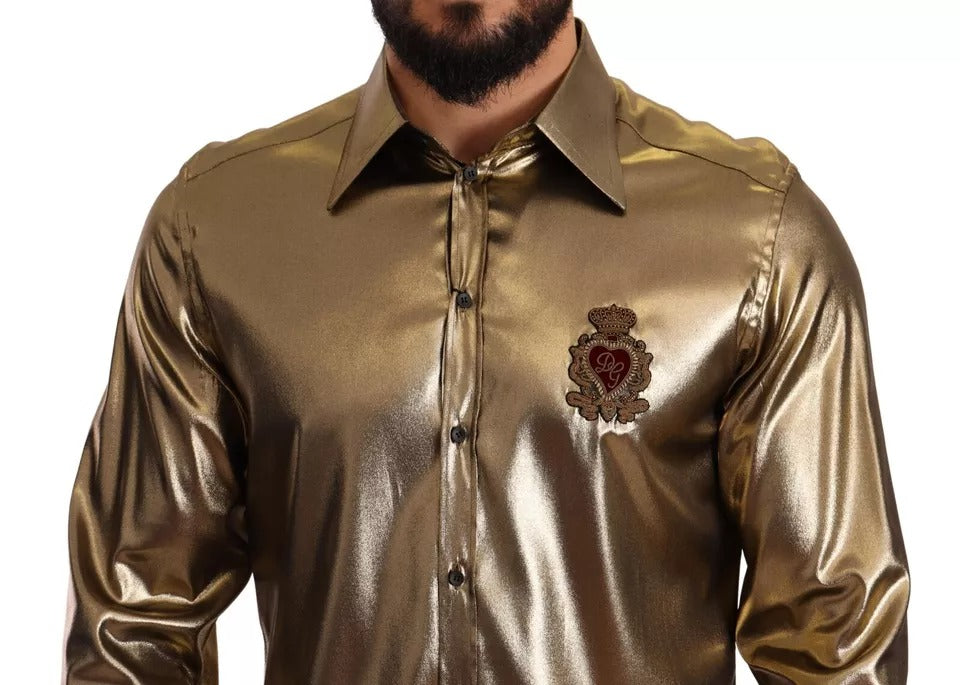 Metallic Gold DG Embroidered Crown Silk Top Shirt