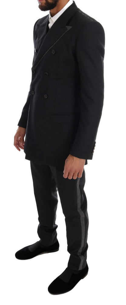 Elegant Gray Double Breasted Wool Suit